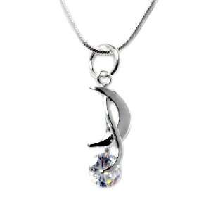   : 925 Sterling Silver Toned Crescent Moon & Crystal Necklace: Jewelry