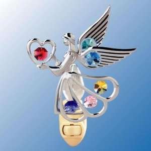 Chrome Angel with Heart Night Light   Multicolored Swarovski Crystal