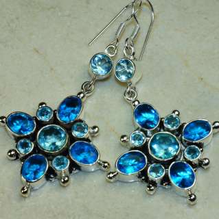 LONDON & SWISS BLUE TOPAZ .925 Silver Earrings 1 5/8  