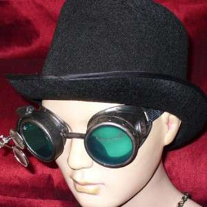 Steampunk Goggles Glasses magnifying lens Pewter Green  