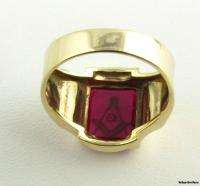 Blue Lodge Masonic Syn Red Spinel Fine Band   10k Solid Yellow Gold 