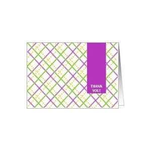  THANKS for Kids   Pink and Green Plaid Greetings Card 