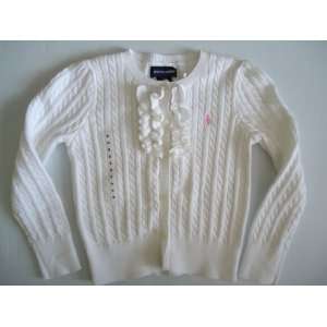 Ralph Lauren Polo Pony White Cable Cardigan Ruffled Sweater, Size 2T