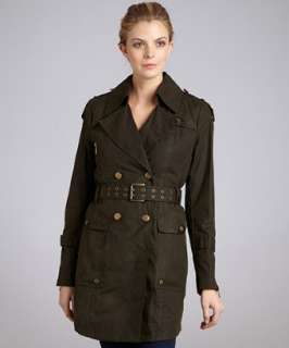 Andrew Marc safari green cotton leather trim trench coat   up 
