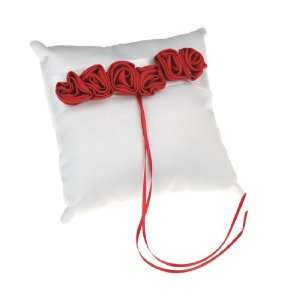  Artwedding Ivory Satin Wedding Ring Pillow with Red 