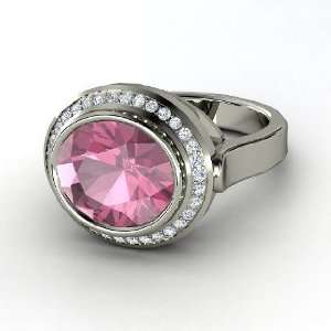   Ring, Oval Pink Tourmaline Platinum Ring with Diamond Jewelry