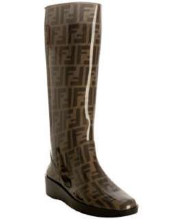 Fendi brown zucca rubber tall rain boots  