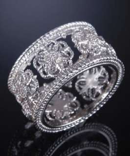 Judith Ripka white sapphire and silver wide fleur band   up to 