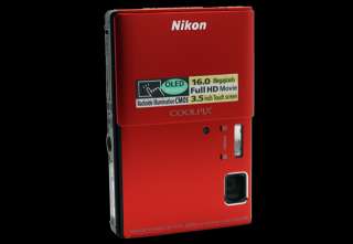 Nikon CoolPix (Red) S100 16 MP 5x Zoom Digital Camera 18208262816 