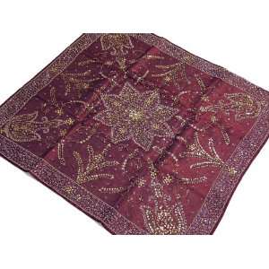   India Table Linen Topper Square Burgundy Organza Tablecloth Overlay