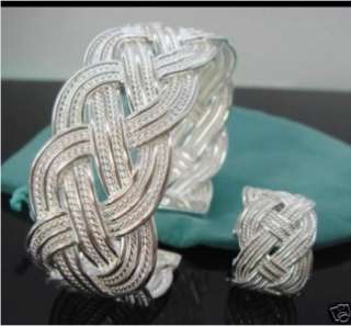 Silver EP Bracelet + Ring Set Twisted Knoted Free Ship  