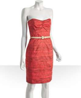 style #306461101 coral stripe cotton Michelle belted strapless dress