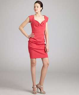 Nicole Miller watermelon crepe squared cap sleeve wiggle dress