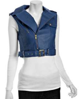 PRPS royal blue lambskin cropped leather vest  