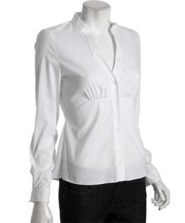 Tahari white stretch cotton Alessandra button front blouse