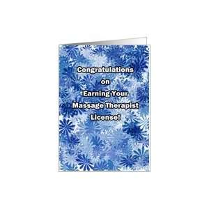 Massage Therapy License Greeting Card, Blue Flower Background Card