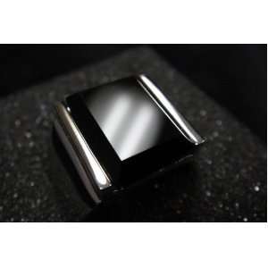  Stainless Steel Mens Classic Simple Black Agate Silver Skull Ring 