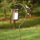 Bird & Leaf Lantern Candle Holder Garden Stake Iron Glass