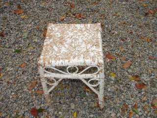 VINTAGE SHABBY WHITE WICKER STOOL/PLANT STAND  