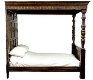 WILLIAM AND MARY STYLE CARVED OAK FOUR POSTER BED  