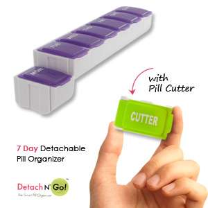 Detach N Go 7 Day Detachable Pill Organizer with Pill Cutter  