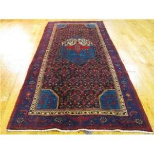  42 x 99 Navy Blue Persian Hand Knotted Wool Hamedan Rug 