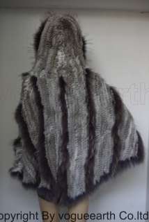 8760 real raccoon rabbit fur hood grey vest/shawl/cape  