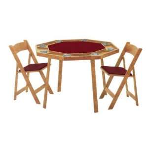 Kestell Pecan Oak Compact Folding Poker Table with Burgundy Fabric 