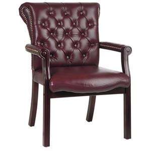 com Traditional Leather Visitors Chair with Padded Arms and Mahogany 