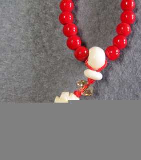 Tibet Buddhist Red Coral Prayer Beads Mala Necklace  