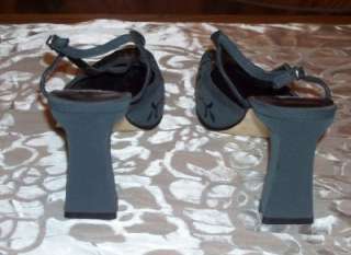 New gorgeous medium gray square toe slingback pumps with sequence and 