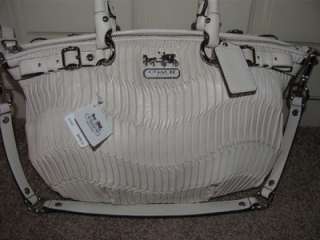 COACH MADISON SOPHIA PARCHMENT WHITE GATHERED LEATHER SATCHEL TOTE BAG 