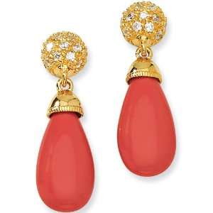   Faux Red Coral Cubic Zirconia Drop Post Earrings by Cheryl M Jewelry