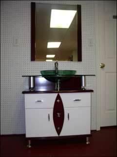 New Complete Set Single Bathroom Vanity W/ Matching Mirror Glass Top 