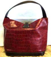 DOONEY & BOURKE Croco Embossed LEATHER HOBO Bag RED w Accessories 