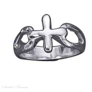   Silver Christian Religious Cross Ring Open Loop Shank Size 6 Jewelry