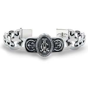   Mens Christian Audigier 925 Sterling Silver CZ Logo Bracelet Jewelry