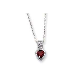 Sterling Silver Red CZ Heart on Chain Necklace   18 Inch   Spring Ring 