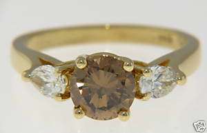 Solid 18K Gold 3 Stone Natural Diamond Engagement Ring  