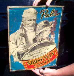 Vintage Pals Norseman Snuff Tobacco Metal Tin Sign can  