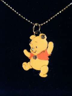 Winnie the Pooh necklace silver chain 1 charm w/ gems  