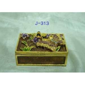    Butterfly and Bee Jewelry Trinket Box 1in H