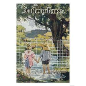 American Steel & Wire Co Fence Pond and Kids Scene 