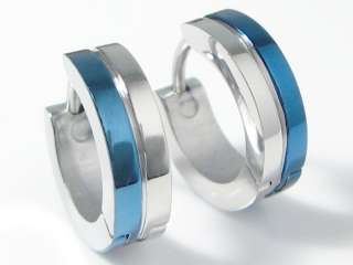 Stainless Steel Half Blue/White Hoop Earrings 0Z4  