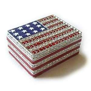   Crystal Red, White & Blue Enamel American Flag Keepsake Box Jewelry