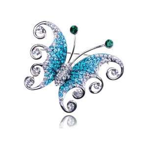   Blue Cartoon Swirly Butterfly Swarovski Crystal Rhinestone Pin Brooch