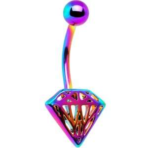   Rainbow Electro Titanium Cut Out Diamond Shape Belly Ring Jewelry