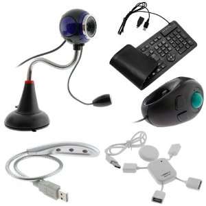   Black/blue USB Webcam 8MP Mic + USB Handheld Trackball Finger Mouse 