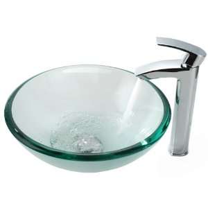   101 19mm 1810CH Clear Thick Glass Vessel Sink and Visio Faucet, Chrome